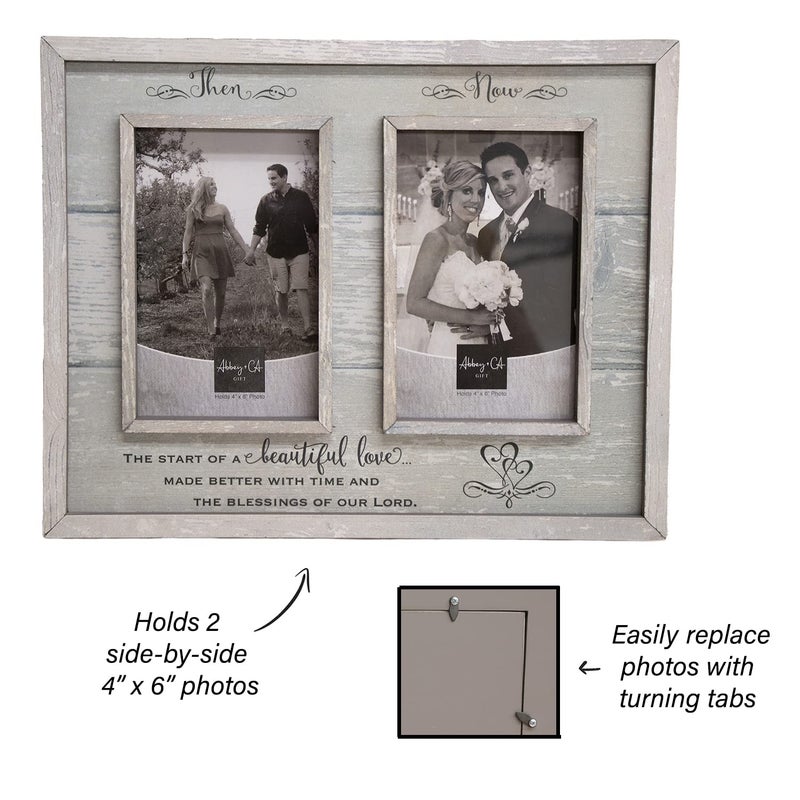 Abbey + CA Gift Then & Now Anniversary Photo Frame, Wedding, Engagement, & Vow Renewal Couples Gift, Wooden Picture Frames With Sentimental Quote, 12-Inch x 9.5-Inch, Rustic Woodgrain, by Abbey & CA Gift - Image 3